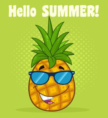 Yeşil Yapraklı Ananas Meyvesi Çizim Basit Tasarım