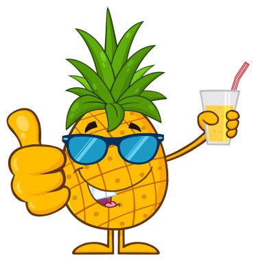 Yeşil Yapraklı Ananas Meyvesi Çizim Basit Tasarım