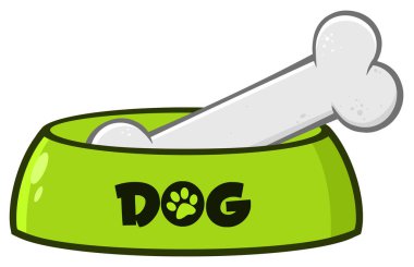 Kemik Çizen Köpek Kasesi Basit Tasarım Vektörü İllüstrasyonu