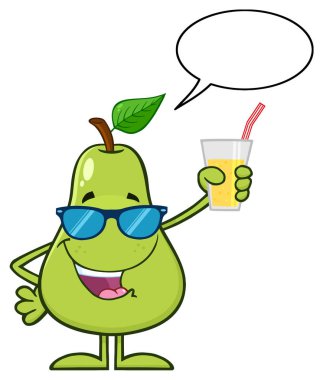 Yaprak Karikatür Maskotlu Armut Meyvesi