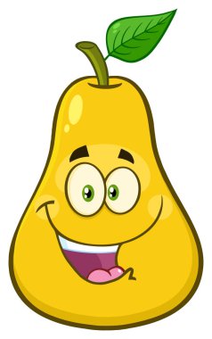 Yaprak Karikatür Maskotlu Armut Meyvesi