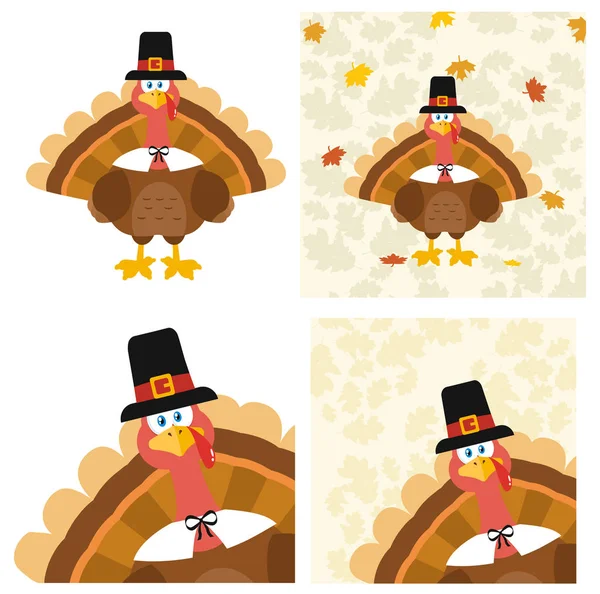 Клипарт Иллюстрация Happy Turkey Bird Cartoon Character Set — стоковый вектор