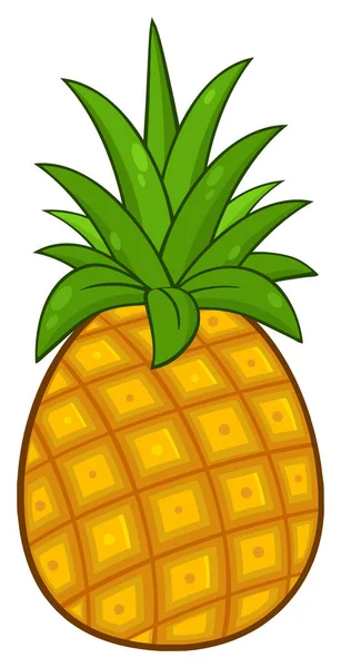 Owoce Ananasa Zielonymi Liśćmi Rysunek Kreskówki Prosty Projekt — Wektor stockowy