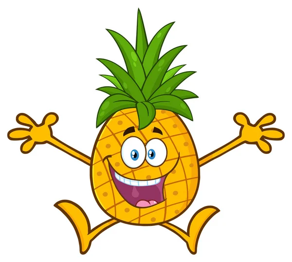 Ananas Fruits Avec Feuilles Vertes Dessin Animé Design Simple — Image vectorielle