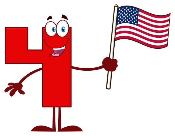 Patriotic Number Four Cartoon Mascot Character — Stock Vector