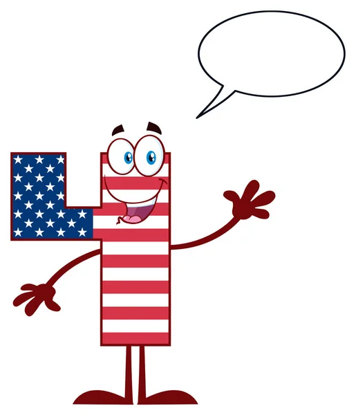 Patriotic Number Four Cartoon Mascot Character — Stock Vector