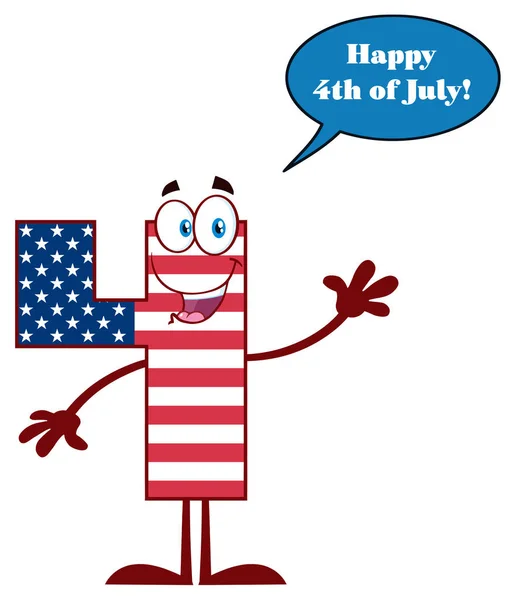 Número Patriótico Quatro Caráter Mascote Desenhos Animados —  Vetores de Stock