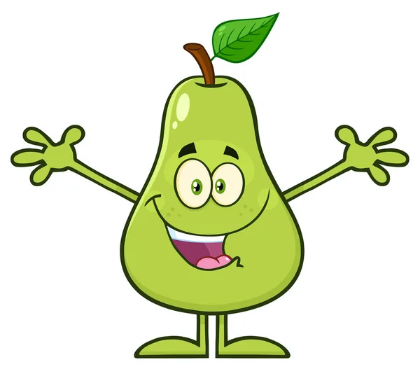 葉の漫画マスコットキャラクターと梨の果物 — ストックベクタ