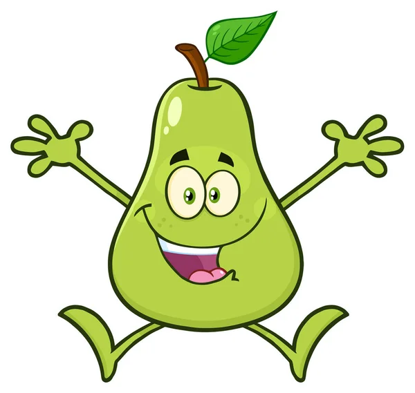 Fruta Pera Con Carácter Mascota Dibujos Animados Hoja — Vector de stock
