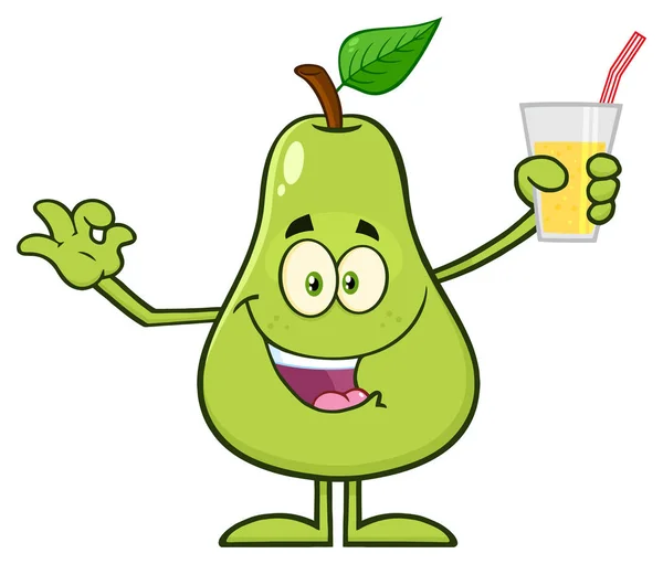 Pear Fruit Leaf Cartoon Mascot Character — Stock Vector