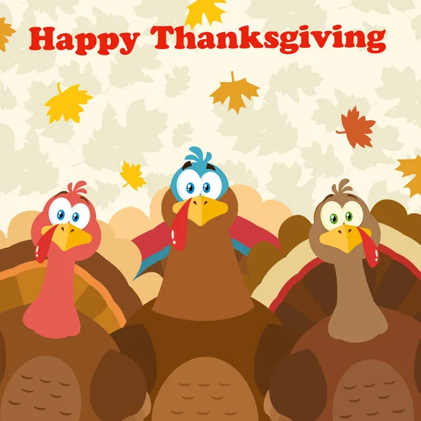 Thanksgiving Turkeys Cartoon Mascot Characters Vector Illustration