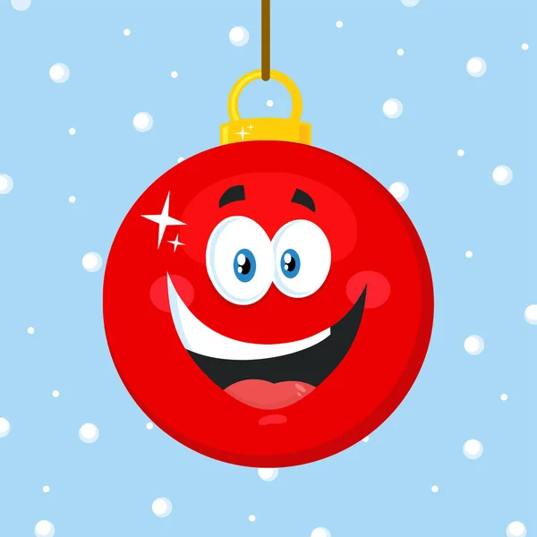 Happy Red Christmas Ball Cartoon Mascot Character — Stock Vector