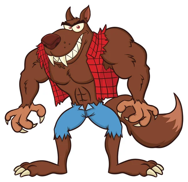 Hombre Lobo Dibujos Animados Mascota Personaje Vector Ilustración — Archivo Imágenes Vectoriales