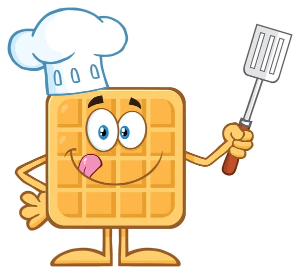 Chef Vierkante Wafel Tekenfilm Mascotte Karakter — Stockvector