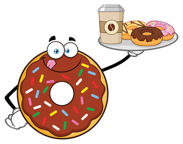 Chocolate Donut Caráter Mascote Desenhos Animados —  Vetores de Stock