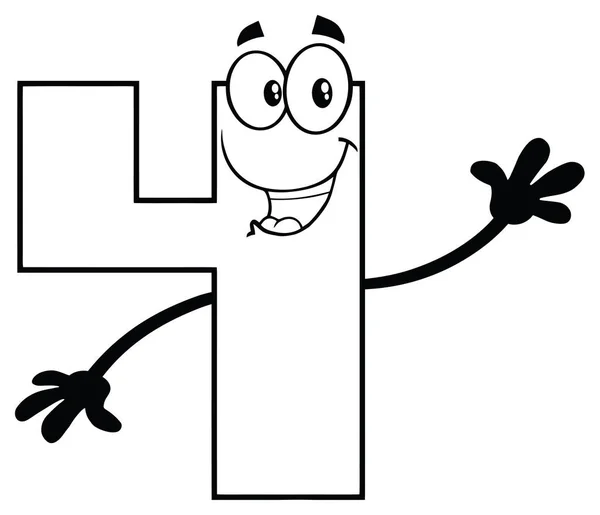Happy Number Four Cartoon Mascot Character — Stock Vector