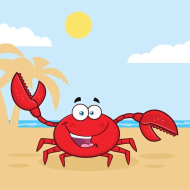 Mutlu Yengeç Çizgi Filmi Maskot Karakteri Vektör İllüstrasyonu 