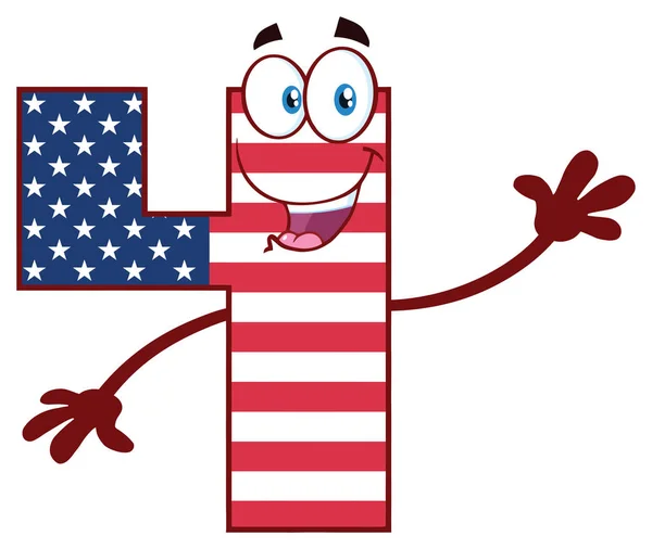 Patriotic Red Number Four Cartoon Mascot Character