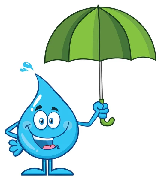 Blauw Water Drop Cartoon Mascotte Karakter — Stockvector