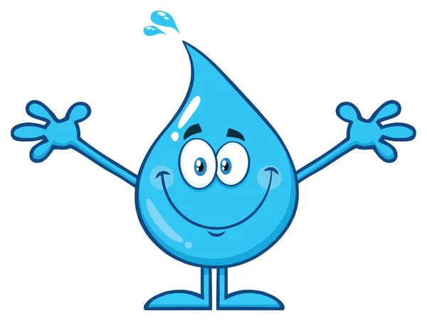 Personaje Mascota Dibujos Animados Gota Agua Azul — Vector de stock