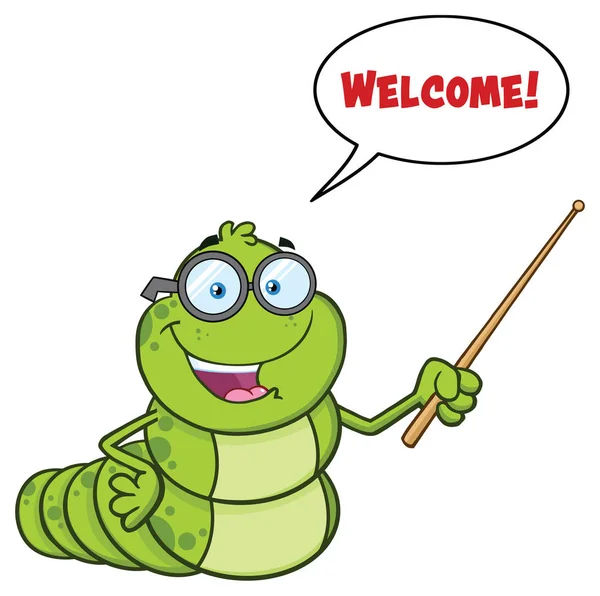 Boek Worm Teacher Cartoon Character — Stockvector