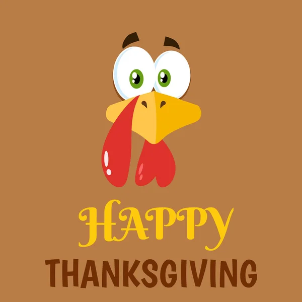 Thanksgiving Turkey Bird Face Cartoon Character Flat Label — Stock vektor