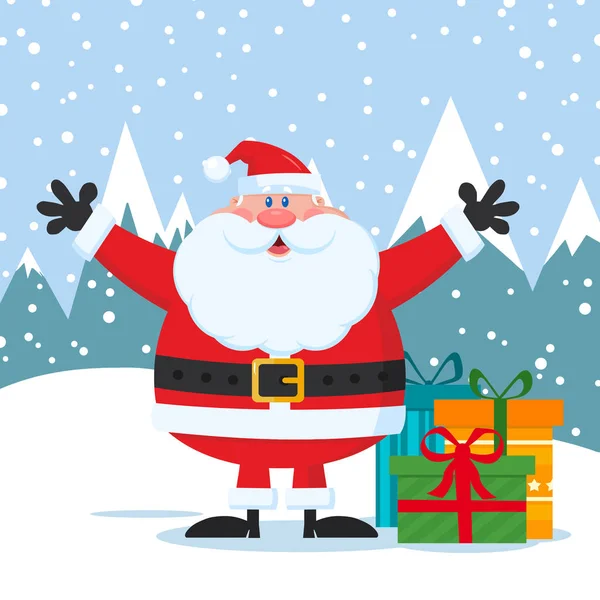 Веселый Санта Клаус Мультфильм Талисман Персонаж Векторной Иллюстрации Плоский Дизайн — стоковый вектор