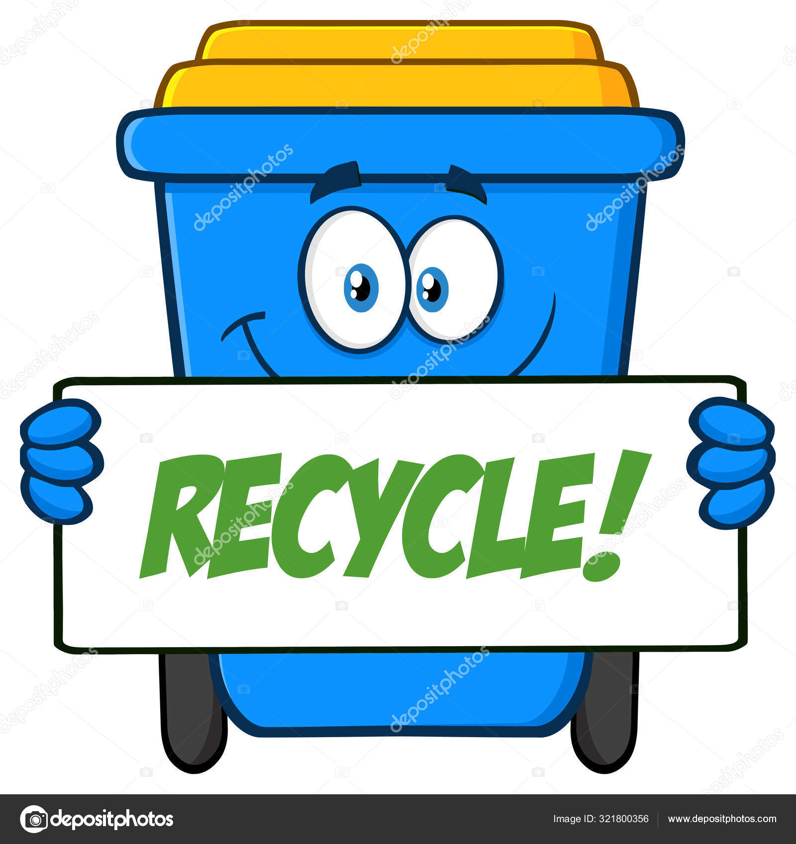 Blue Recycle Bin Cartoon Mascot Character Stock Illustration by ...