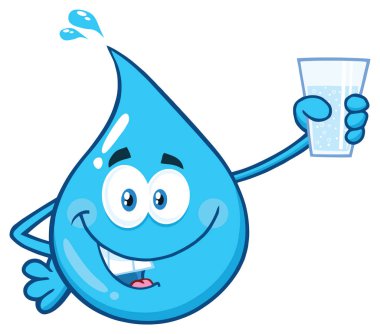Clipart Illustration Blue Water Drop Çizgi Film Maskotu Karakteri
