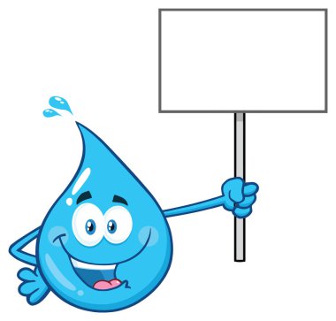Clipart Illustration Blue Water Drop Çizgi Film Maskotu Karakteri
