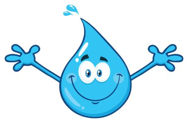 Clipart Illustration Blue Water Drop Çizgi Film Maskotu Karakteri