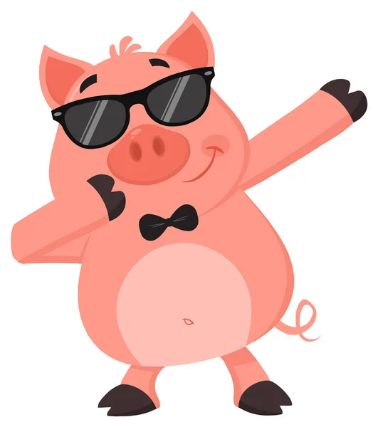 Dabbing Pig Cartoon Character Εικονογράφηση Διάνυσμα Επίπεδη Σχεδίαση — Διανυσματικό Αρχείο
