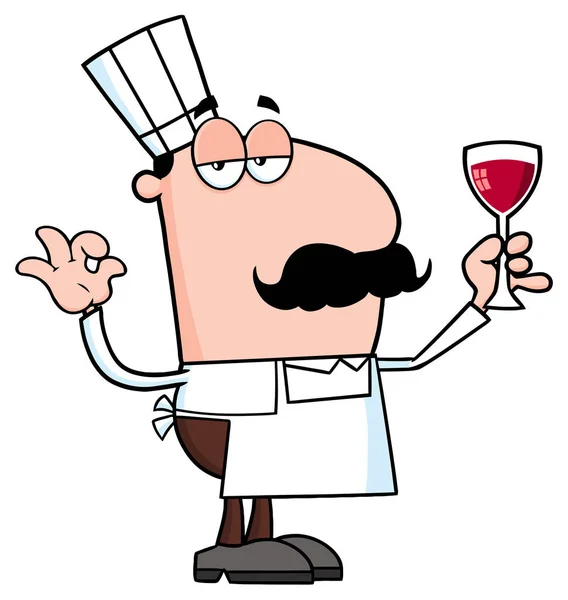 Pizzabote Cartoon Figur Hält Ein Glas Mit Wein Vektor Illustration — Stockvektor