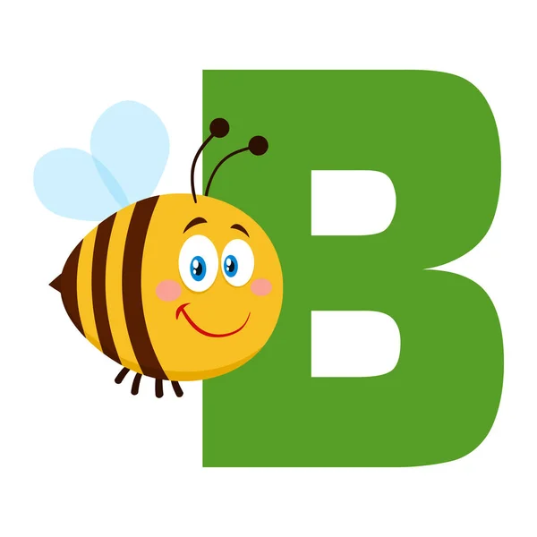 Illustration Clipart Abeille Mignonne Personnage Bande Dessinée Abeille Survolant Lettre — Image vectorielle