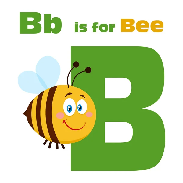 Clipart Ilustracja Cute Bee Caracter Bee Lecący Nad Literą Tekstu — Wektor stockowy