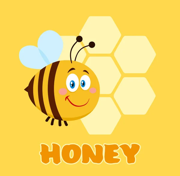 Clipart Ilustracja Szczęśliwy Bumble Pszczoła Postać Kreskówki Latający Przed Plastry — Wektor stockowy