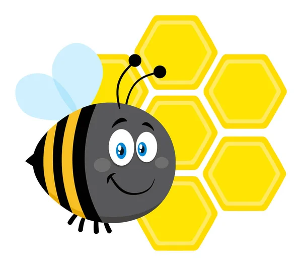 Clipart Εικονογράφηση Ευτυχής Bumble Bee Cartoon Character Bee Πετώντας Μπροστά — Διανυσματικό Αρχείο
