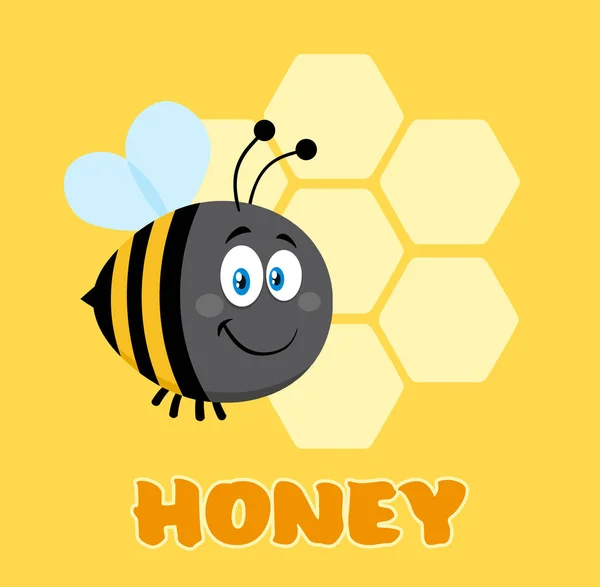 Clipart Illustratie Happy Bumble Bee Tekenfilm Personage Bijen Vliegen Voorkant — Stockvector