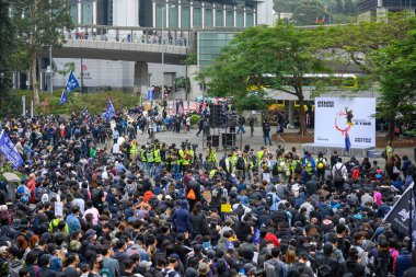 HONG KONG - JANUARY 19 2020: '2020 Karma to Commies - Universal Siege on Communists' rally at Chater Garden, Hong Kong. Which turn into a conflict.