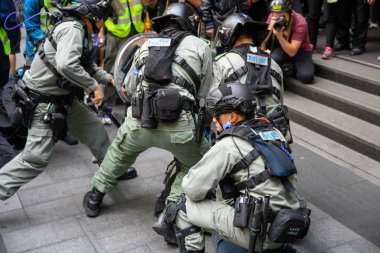 HONG KONG - JANUARY 19 2020: '2020 Karma to Commies - Universal Siege on Communists' rally at Chater Garden, Hong Kong. Which turn into a conflict.