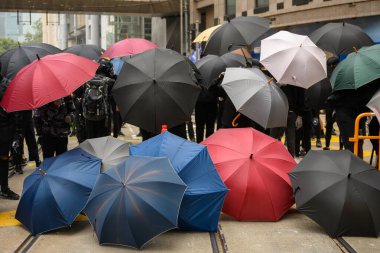 HONG KONG - JANUARY 19 2020: '2020 Karma to Commies - Universal Siege on Communists' rally at Chater Garden, Hong Kong. Which turn into a conflict.