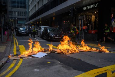 HONG KONG - JANUARY 19 2020: '2020 Karma to Commies - Universal Siege on Communists' rally at Chater Garden, Hong Kong. Which turn into a conflict.