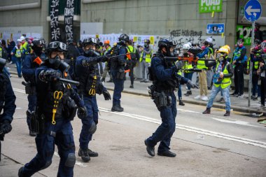 HONG KONG - JANUARY 19 2020: '2020 Karma to Commies - Universal Siege on Communists' rally at Chater Garden, Hong Kong. Which turn into a conflict.