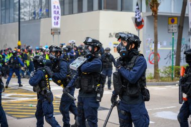 HONG KONG - JANUARY 19 2020: '2020 Karma to Commies - Universal Siege on Communists' rally at Chater Garden, Hong Kong. Which turn into a conflict.
