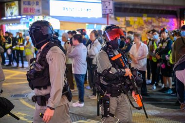 HONG KONG - JANUARY 19 2020: '2020 Karma to Commies - Universal Siege on Communists' rally at Chater Garden, Hong Kong. Which turn into a conflict.