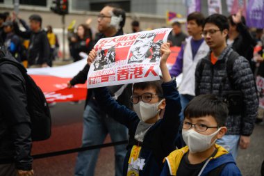 Hong Kong - 1 Ocak 2020: Bir milyon kişi demoya katıldı, genel oy hakkı talebi, 2020 doğrudan Yasa Konseyi seçimleri, işlevsel seçmenler olmaksızın.