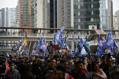 Hong Kong - 1 Ocak 2020: Bir milyon kişi demoya katıldı, genel oy hakkı talebi, 2020 doğrudan Yasa Konseyi seçimleri, işlevsel seçmenler olmaksızın.