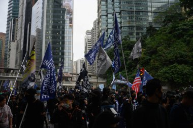 Hong Kong - 1 Ocak 2020: Bir milyon kişi demoya katıldı, genel oy hakkı talebi, 2020 doğrudan Yasa Konseyi seçimleri, işlevsel seçmenler olmaksızın.