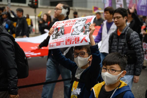 Hongkong Januar 2020 Eine Million Teilnehmer Bei Einer Demonstration Forderung lizenzfreie Stockfotos