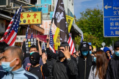 Sheung Shui, Hong Kong - Jan 5,2020: 10,000 people marched peacefully in Sheung Shui district against parallel trading near the Chinese border, of which mainlanders cross the border bulk-buy goods selling at profit.